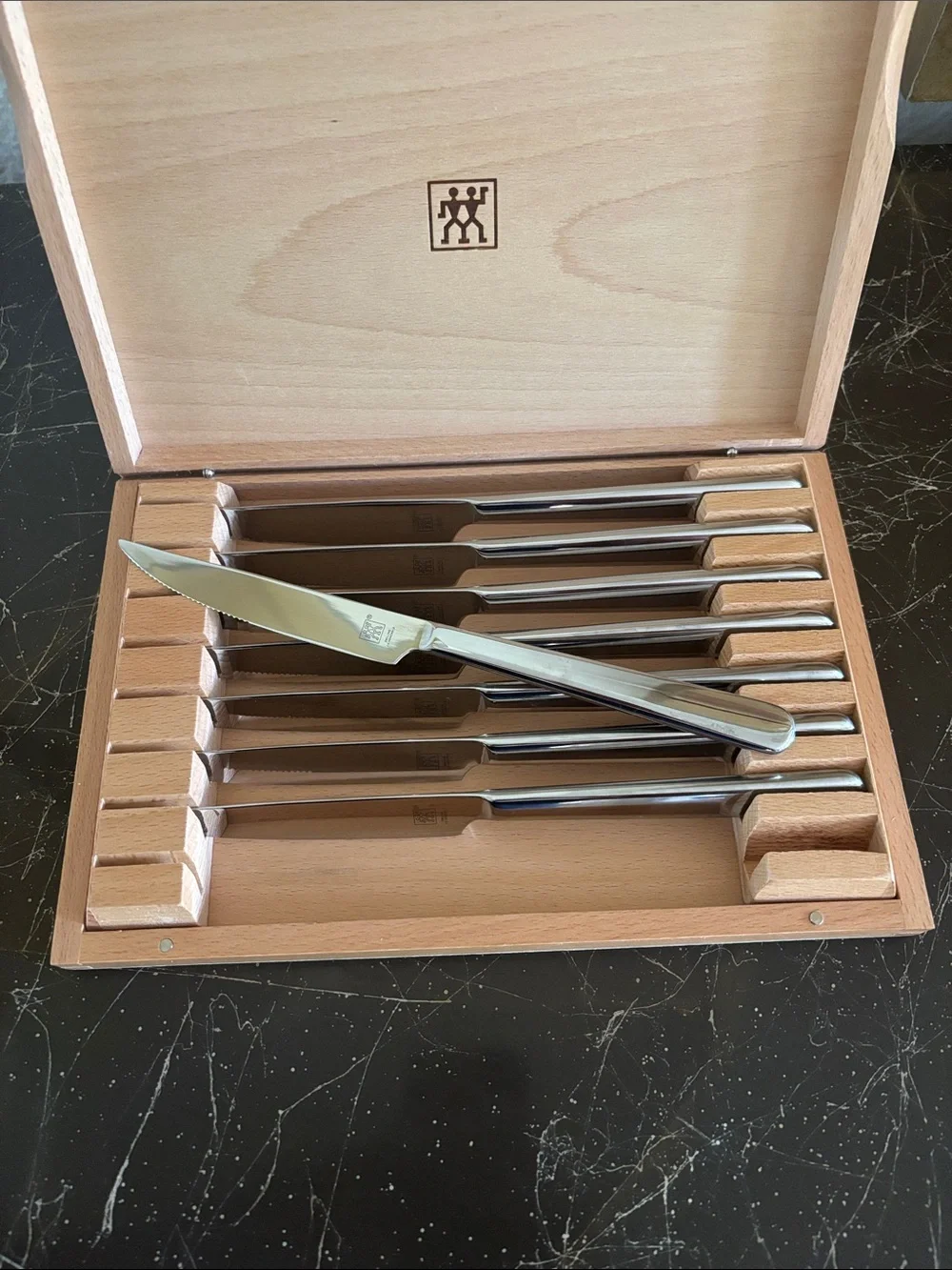 ZWILLING J.A. Henckels Silver Steak Knife Set in Wood Box